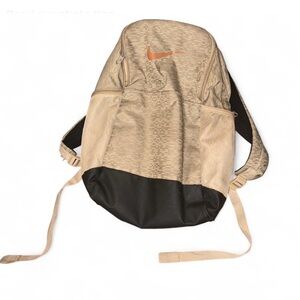 Nike Beige and Black Backpack with Orange Logo